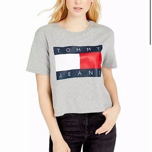 Tommy Hilfiger Crop Top T Shirt Cropped Tee Gray